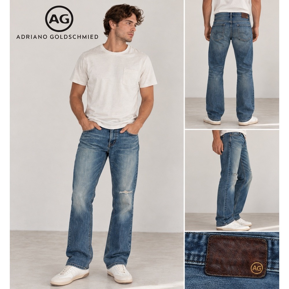 Adriano Goldschmied AG Mens Blue Distressed Straight Leg Jeans Size 33x32